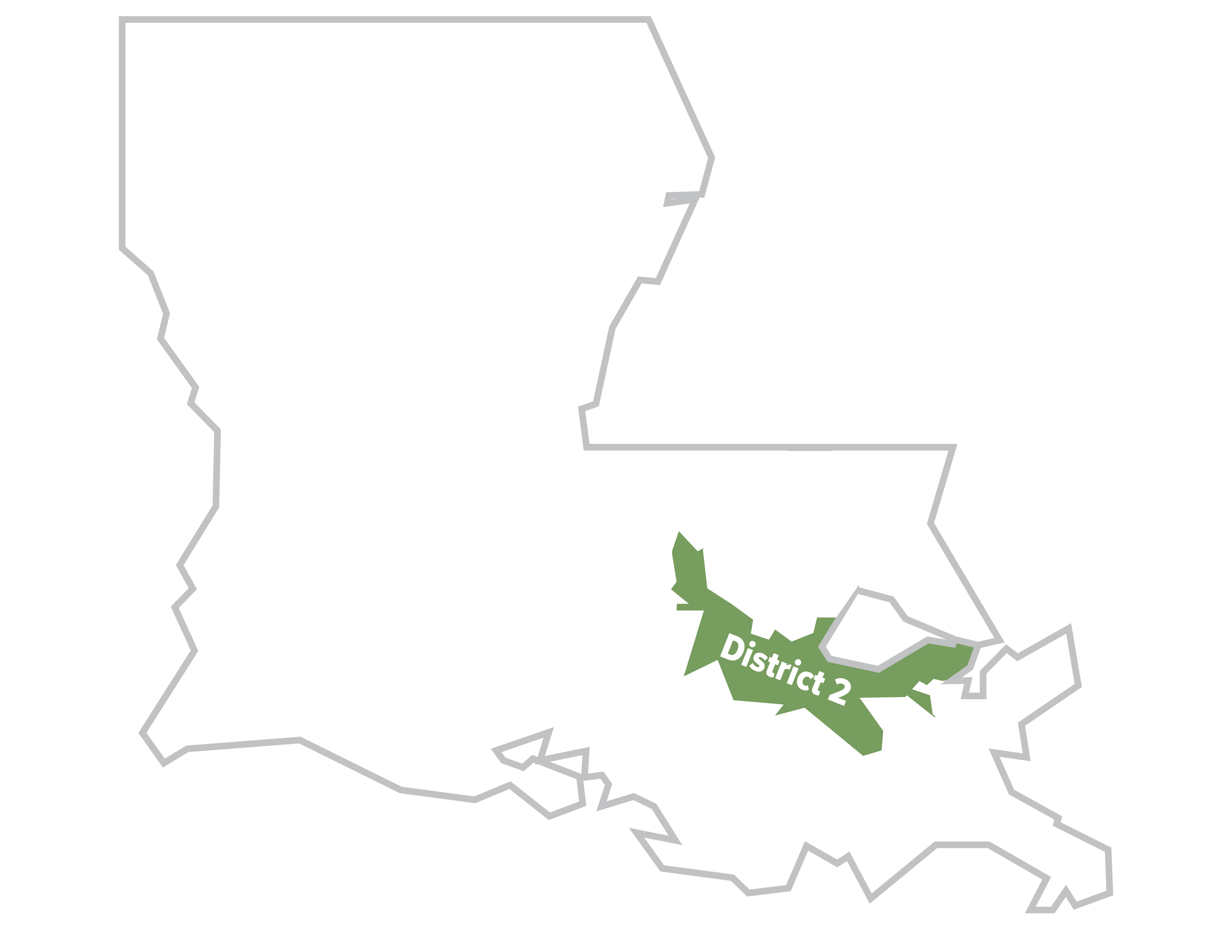 Louisiana map with the second district represented.